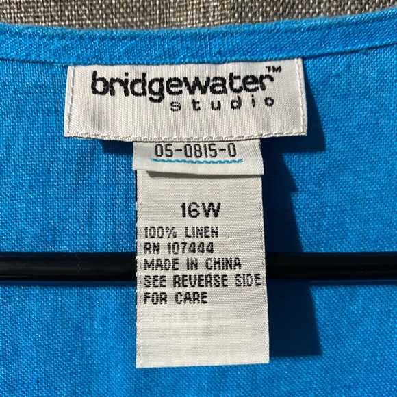 Vtg Bridgewater Studio sz 16W Short Sleeve V Neck Linen Maxi Dress Blue - Picture 9 of 9